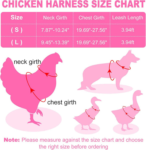 Set Adhafera Chicken Harness with Leash, Upgraded Double Adjustment Chicken Harness and Leash for Hens, Duck, Goose