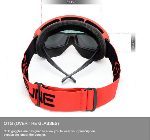SPOSUNE Ski Goggles Over Glasses - UV400 Anti-Fog Snow Goggle for Men, Women, Youth