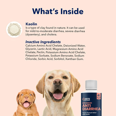 Vets Preferred Anti Diarrhea Liquid for Dogs, 8 oz. with Kaolin - Relief for Diarrhea & Gas