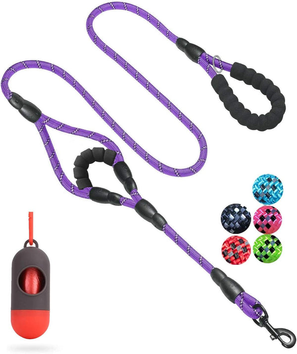 Dog Leash, 5 FT Heavy Duty Double Handle with Comfortable Padded and Reflective Rope for Small, Medium, Large Dogs