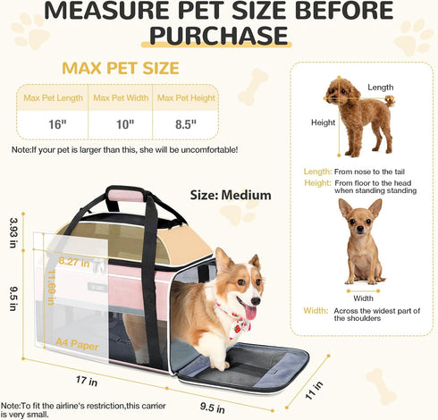17x11x9.5 Inch 12lbs Lekereise Top-Expandable Pet Carrier Alaska Hawaiian Airline Approved Soft Sided Underseat