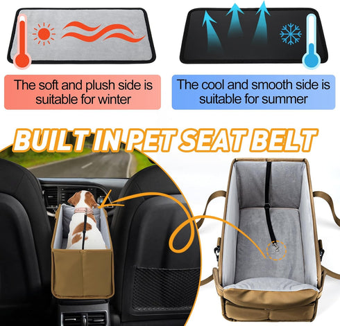 Portable Dog Car Seat for Small Dogs - Adjustable Safety Leash, Washable Cushion & Storage Pocket - Pet Booster Seat