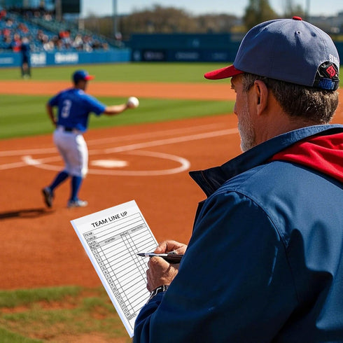 XUEJITECH 4-Part 150 16 Baseball/Softball Lineup Cards, Carbonless Copies with Tearing Line, Games with Player Roster