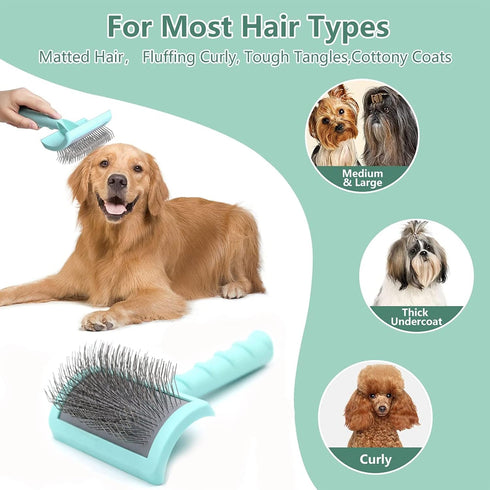 Large Slicker Brush for Dogs & Cats - Extra Long Pin Shedding Brush for Thick Undercoat, 25mm (1"), Green