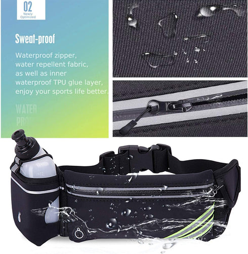 Waterproof Running Belt Water Bottle Waist Pack, Sport Pouch Fanny Pack for Runners, Hybration Workout Phone Holder