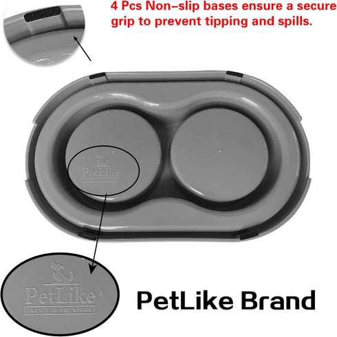 PetLike Ants Away Double Dog Water and Food Bowls, 6 cups/48oz Feeder Bowls for Medium and Large Dogs (Grey).