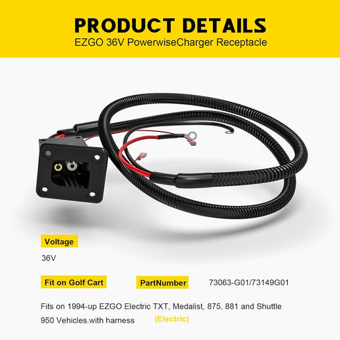 Golf Carts Powerwise Charger Receptacle for EZGO TXT & Medalist DCS/PDS, OEM #73051-G29, 73063-G01 (36V)