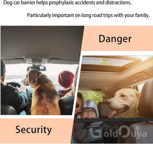 Car Dog Net Barrier, 21 * 21In Adjustable Mesh Obstacle for Car Back Seat Pet Fence, Easy to Install and Clean