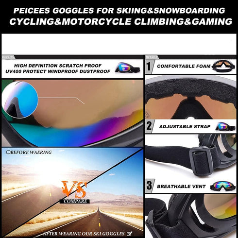 Peicees Pack of 4 Ski Goggles for Women Men Kids, Snow Sports Motorcycle Snowboard Goggles