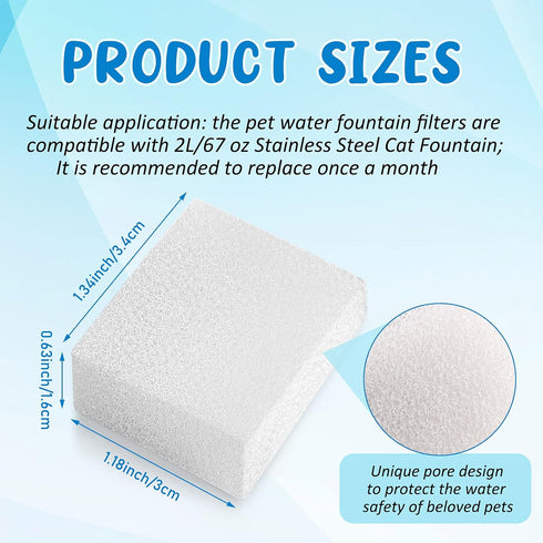12 67oz/ 2l Trimmable Mudder Pcs Cat Water Fountain Filter Pre Filter Sponge for Pet Water Fountain Foam Filters