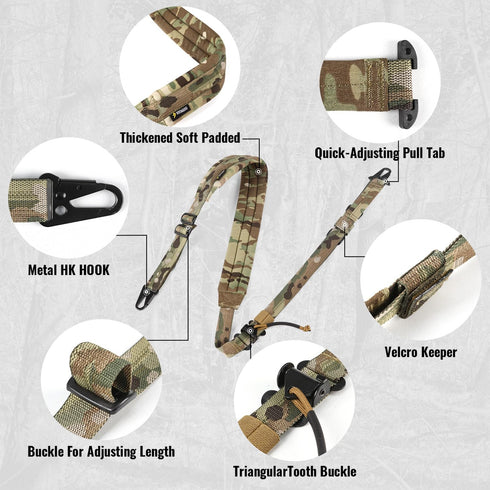 QD Sling 2 Point Quick Adjust Gun Sling with HK Hook, Soft Shoulder Pad for Hunting