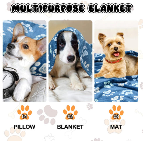 Dog Blankets for Dogs - Large and Medium Soft Fuzzy Washable Blankets, Reversible Print, 41 x 31 inch, Dark Blue
