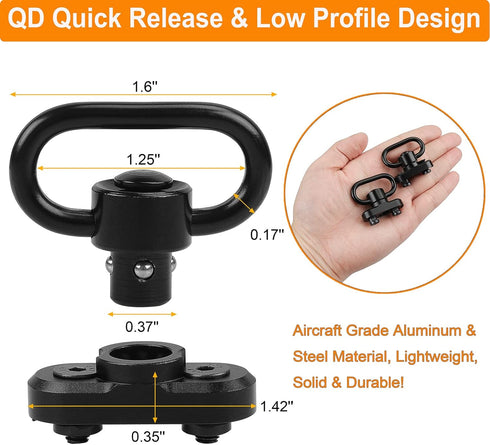 Keymod 2 Point Sling Mounts, 2 Pack 1.25" Quick Detach QD Sling Swivels for Keymod System
