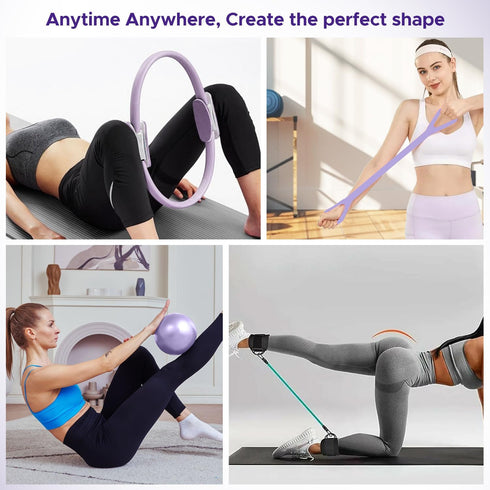 Set Pilates Ring Kit for Women, Pilates Equipment Accessories, Home Workout with Magic Circle, Mini Exercise Ball