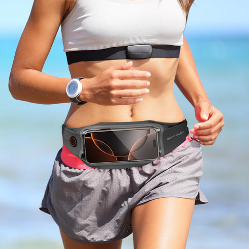 Rhino Valley Running Belt - Money Belt Phone Holder for Running, Hiking, Walking, Gym Accessories, Black Waterproof
