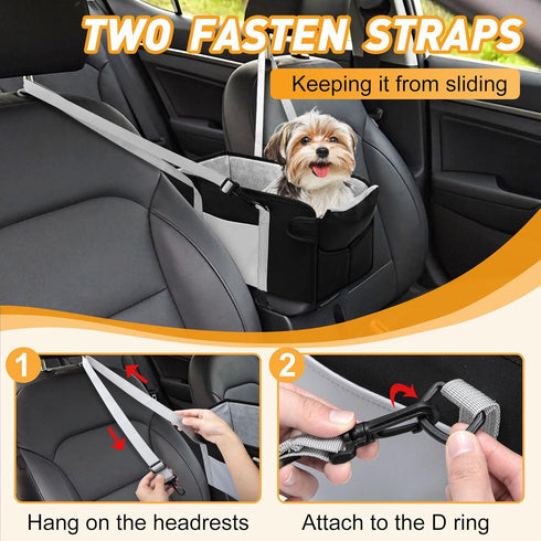 Portable Dog Car Seat for Small Dogs - Pet Booster Seat with Safety Leash, Adjustable Straps, Washable Cushion