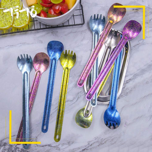 TiTo Titanium Long Handle Spork and Spoon, Eco-Friendly Ultralight Flatware for Camping and Travel
