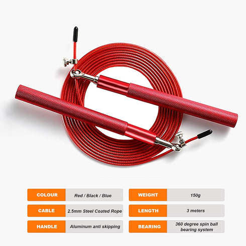 Speed Jump Rope with 360° Swivel Ball Bearing, Adjustable Steel Coated Rope, Anti-Skipping Handle for Fitness