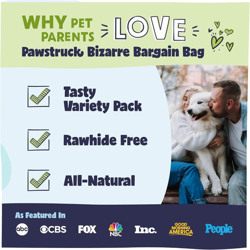 Pawstruck Bizarre Bargain Bag - Assorted Natural Dog Chew Treats - 1 lb - Animal Ears, Jerky, Bones, Hooves, Beef Straps