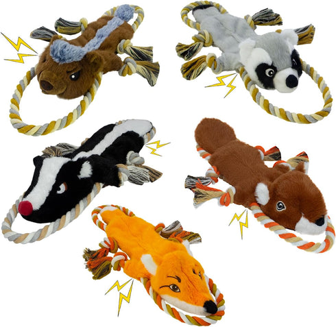 MAOOOOB Dog Squeaky Toys, No Stuffing 5-Pack Dog Toys, Crinkle Plush Dog Toys