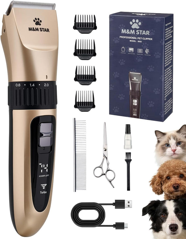 M&M STAR Dog Grooming Kit, Low Noise Dog Clippers, 2-Speed IPX7 Waterproof, Rechargeable Cordless