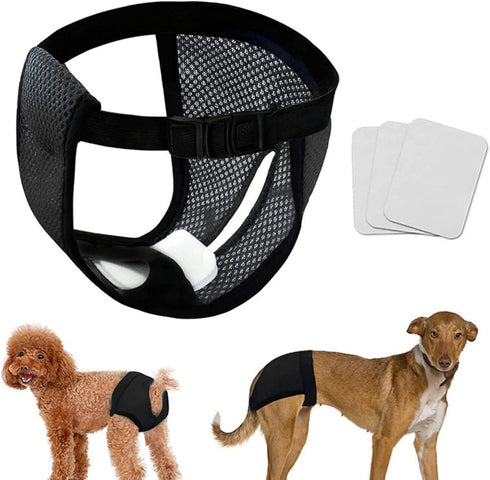 Adjustable Black Reusable Dog Diapers for Female Dogs (Size S)
