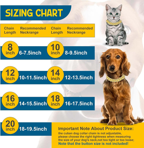 Dog Chain Collar, Diamond Link Walking Necklace with Secure Buckle for Small Medium Large Dogs Cats (Gold, 10 Inch)