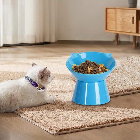 Detachable Elevated Cat Bowls, 15° Tilted Raised Anti-Vomiting Dishes, Adjustable for Adult Kittens