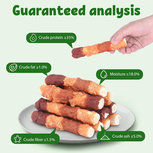 5 Inch 454g/1lb Triple-Flavor Rawhide Chews for Medium & Large Dogs - Chicken, Beef & Chicken Liver Dental Treats
