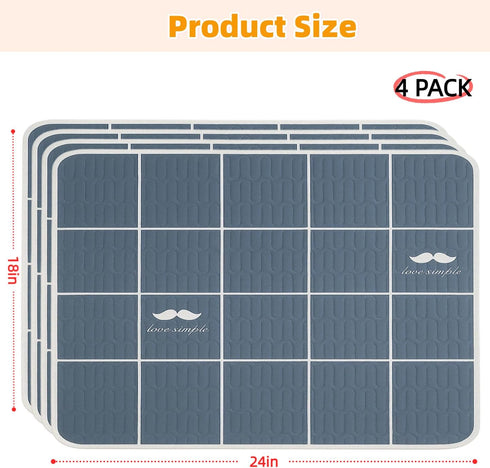 4 Pack 18" 24") Washable Puppy Pads with Pheromones, - Super Absorbent Leakproof Reusable Puppy Potty Training Pads