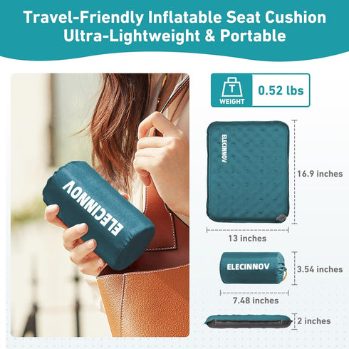 Backpacking Inflatable Seat Cushion, Self Inflating Memory Foam Stadium Seat Cushion Lightweight Camping Chair Pad