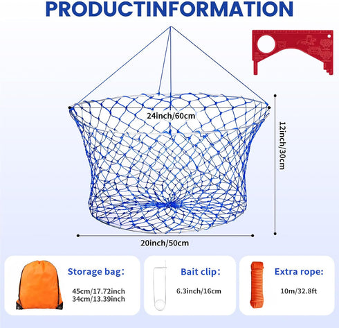 TKGRKL Foldable Crab Traps for Blue Crabs, Crab Trap with Harness and Bait, Crab Pots for Crabbing with Large Size Fish
