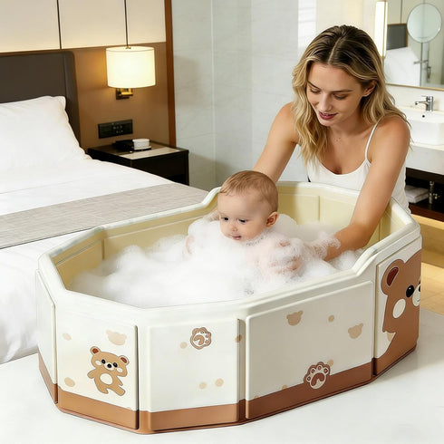 Genrico 75x45cm Portable Folding Bathtub Shower Pool with Drain Plug for Kids Girls Cats Dogs Apartment Farm Travel