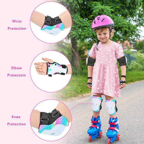 Knee Pads for Kids Elbow Pads Wrist Guards, Kids Girls Knee Pads and Elbow Pads Set, 7 in 1 Kids Skating Protective Gear for Skateboard Roller Skating Scooter Cycling, 3-8 Years