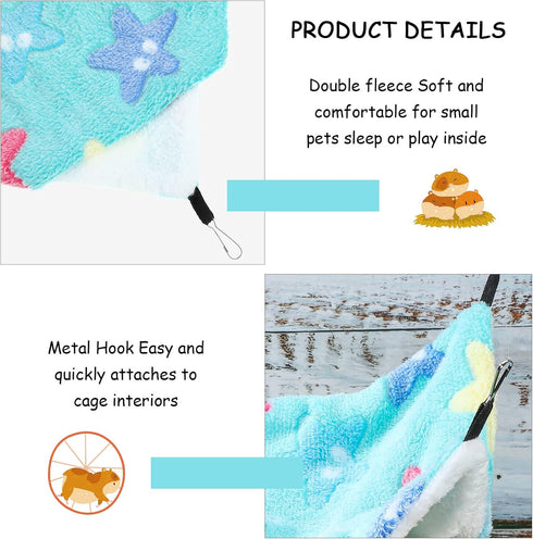 Boao 2 Pcs Guinea Pig Rat Hammock, Hanging Accessories for Small Animals, Blue, Pink, Starfish Pattern