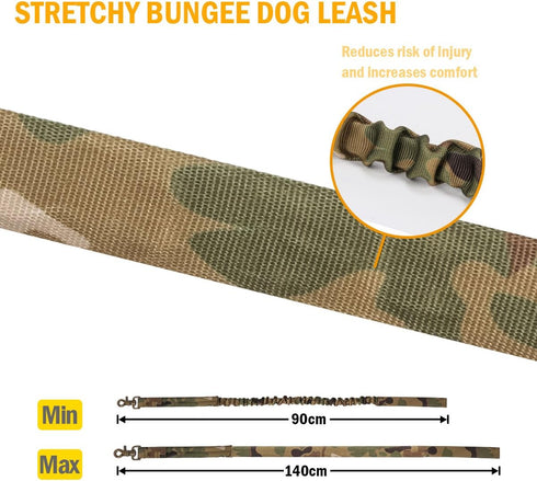 IronSeals Tactical Dog Training Bungee Leash, Quick Release Buckle with Control Handle, CP Camouflage