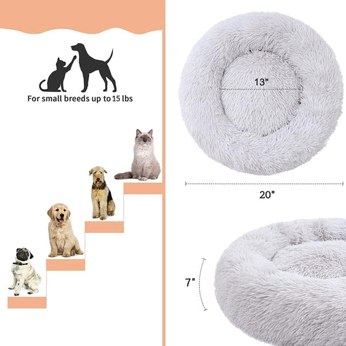 Cat Beds for Indoor Cats, Washable 20/24 inches, Anti Anxiety Round Fluffy Plush Faux Fur Cat Bed for Small Dogs