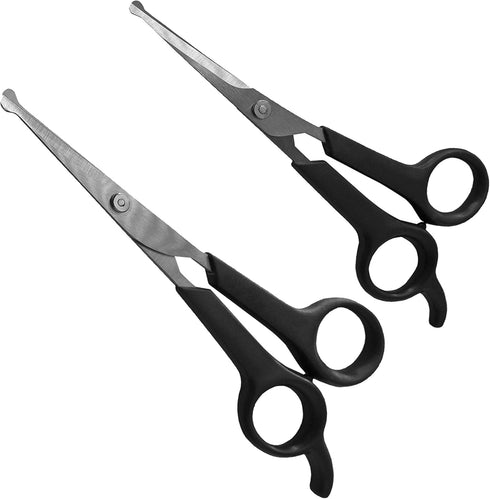 Dog Grooming Scissors, 2 Pack, Stainless Steel Pet Scissors for Facial Hair and Body Fur with Safety Rounded Tips