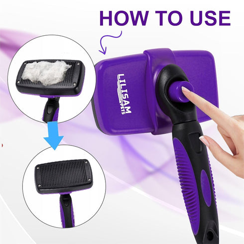 LILISAM Pet Self Cleaning Slicker Brush and Grooming Comb - Gently Removes Loose Hair, Tangles, and Dirt - Skin
