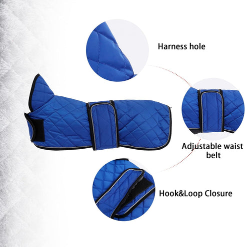 Geyecete Warm Thermal Quilted Dachshund Coat, Blue, with Fleece Lining for Medium & Large Dogs