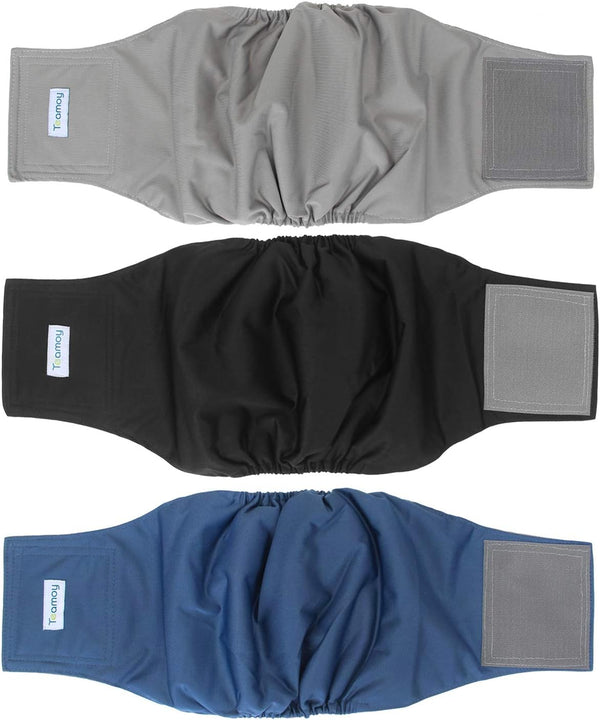 Teamoy 3 Pack Male Dog Diaper Wrap with Gray Lining, Washable Puppy