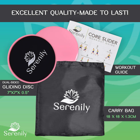 Serenily Sliders for Working Out | Core Exercise Sliders | 2 Dual Sided Gliding Discs for All Floors with Carry Bag &