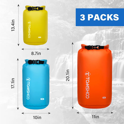 TOMSHOO Dry Bag 3-Pack/5-Pack, Lightweight Waterproof Roll Top Sack Set for Hiking, Fishing, Camping, Boating
