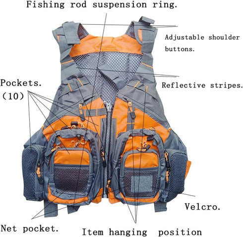 Multifunctional Kayak Life Jackets for Adults, Fishing, Multi Pocket Portable Detachable Clothing with Breathable