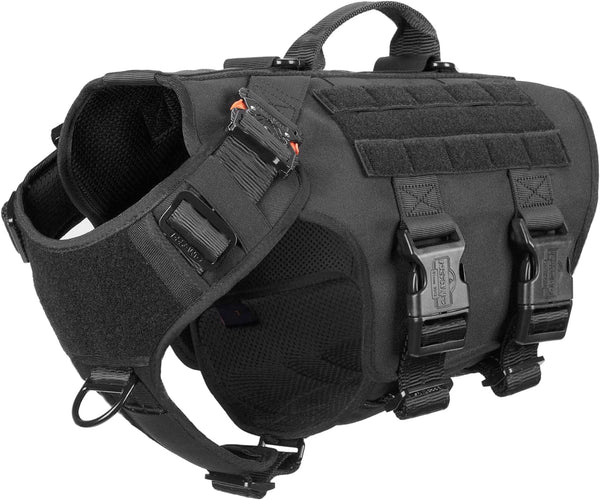 ICEFANG GN3 Tactical Dog Harness with 6X Buckle, Molle Vest with Handle, No Pulling Front Clip (XL, Black)