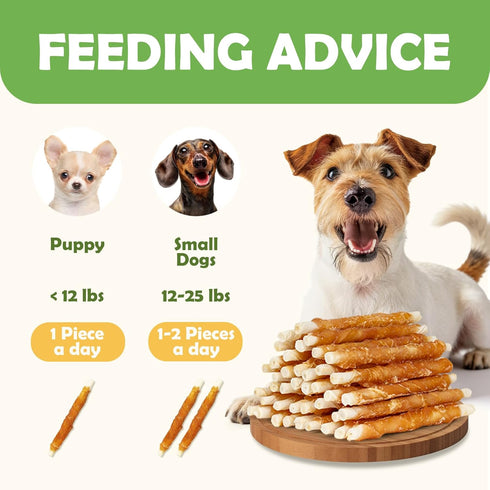 MON2SUN 5 Inch 14.11 oz) Dog Treats, Rawhide Twist Chicken Hide Sticks, Suitable for Puppy and Small Dogs, (Chicken
