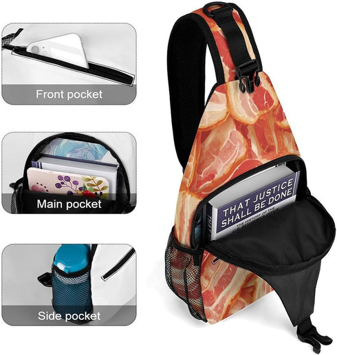 Generic Backpack 38x20cm Raw Bacon Crossbody Sling Bags Travel Chest Bag Casual Shoulder