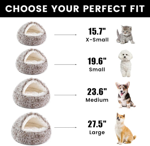 NOYAL Dog Bed Round Hooded Plush Cat Cave, Anti-Anxiety Fluffy Bed for Small Medium Dogs and Cats