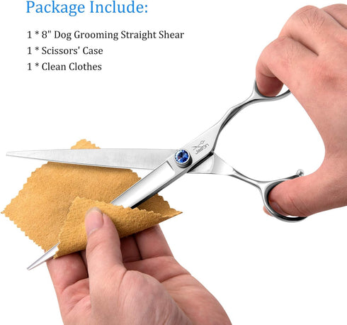 JASON 8" Straight Dog Grooming Scissors - Long Pets Grooming Shears with Offset Handle and Jewelled Screw