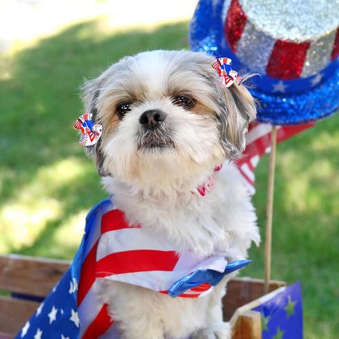 100Pcs/50Pairs Independence Day Dog Bows, Bulk 4th of July Patriotic Small Dog Hair Bows with Rubber Bands